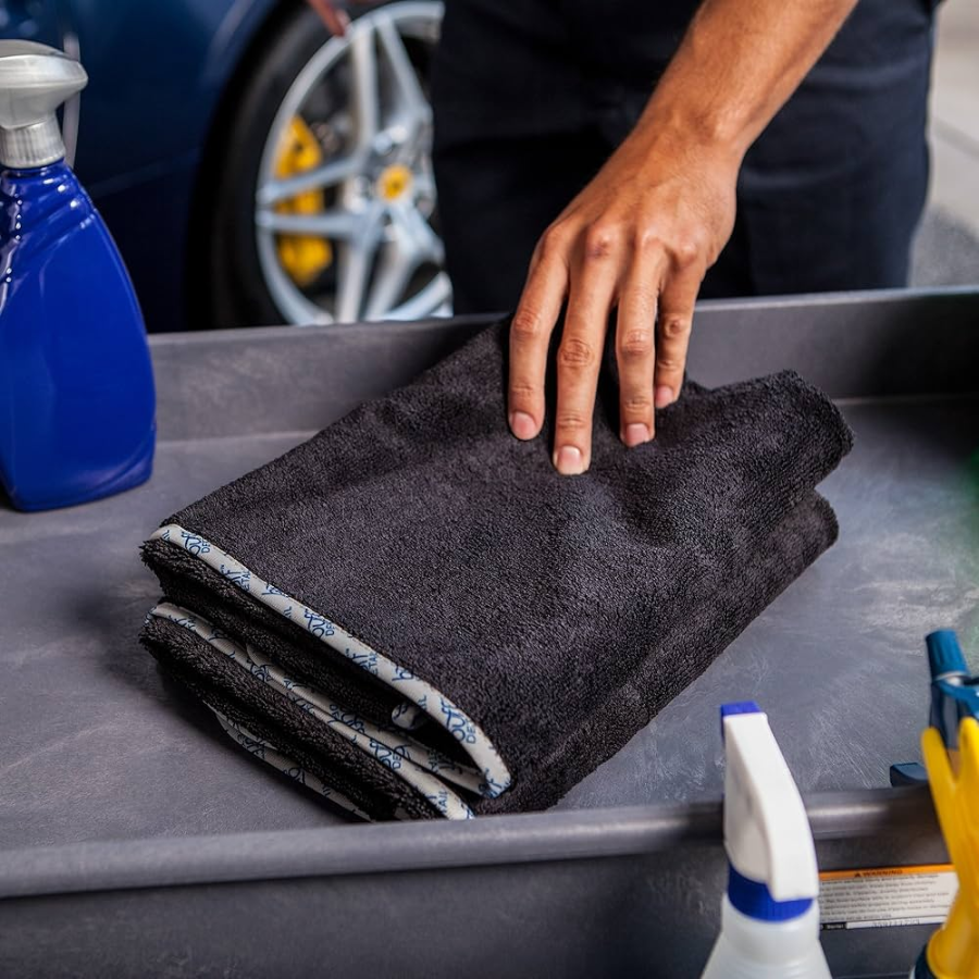 Plush high-GSM microfiber towels used by CHM Detailing Co.